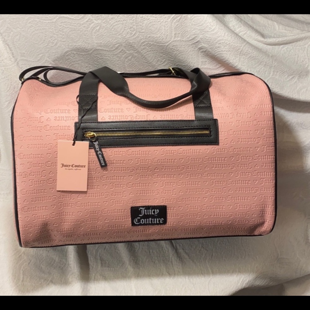 Juicy couture Woman travel carry on luggage duffel gym bag pink blush Deboss NWT